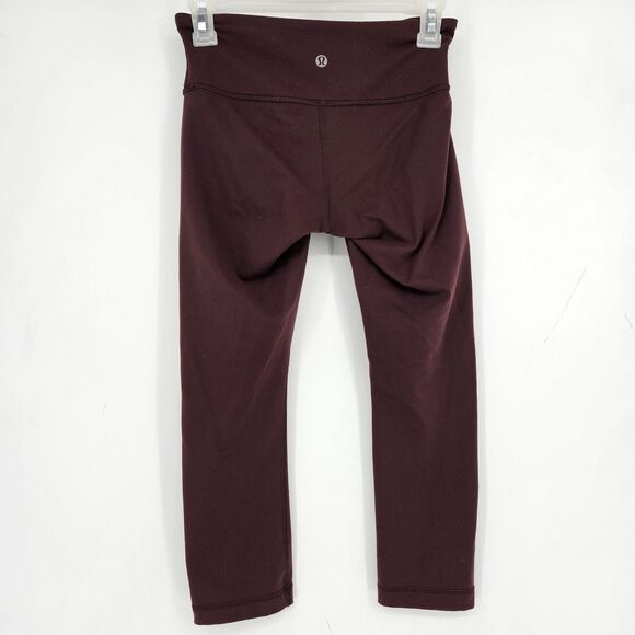 Lululemon Pants Womens 4 Wunder Under Crop Maroon Athletic Gym Leisure Yoga - Picture 6 of 9